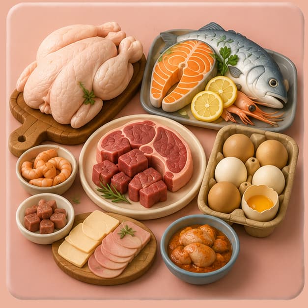 Fish, meat & egg